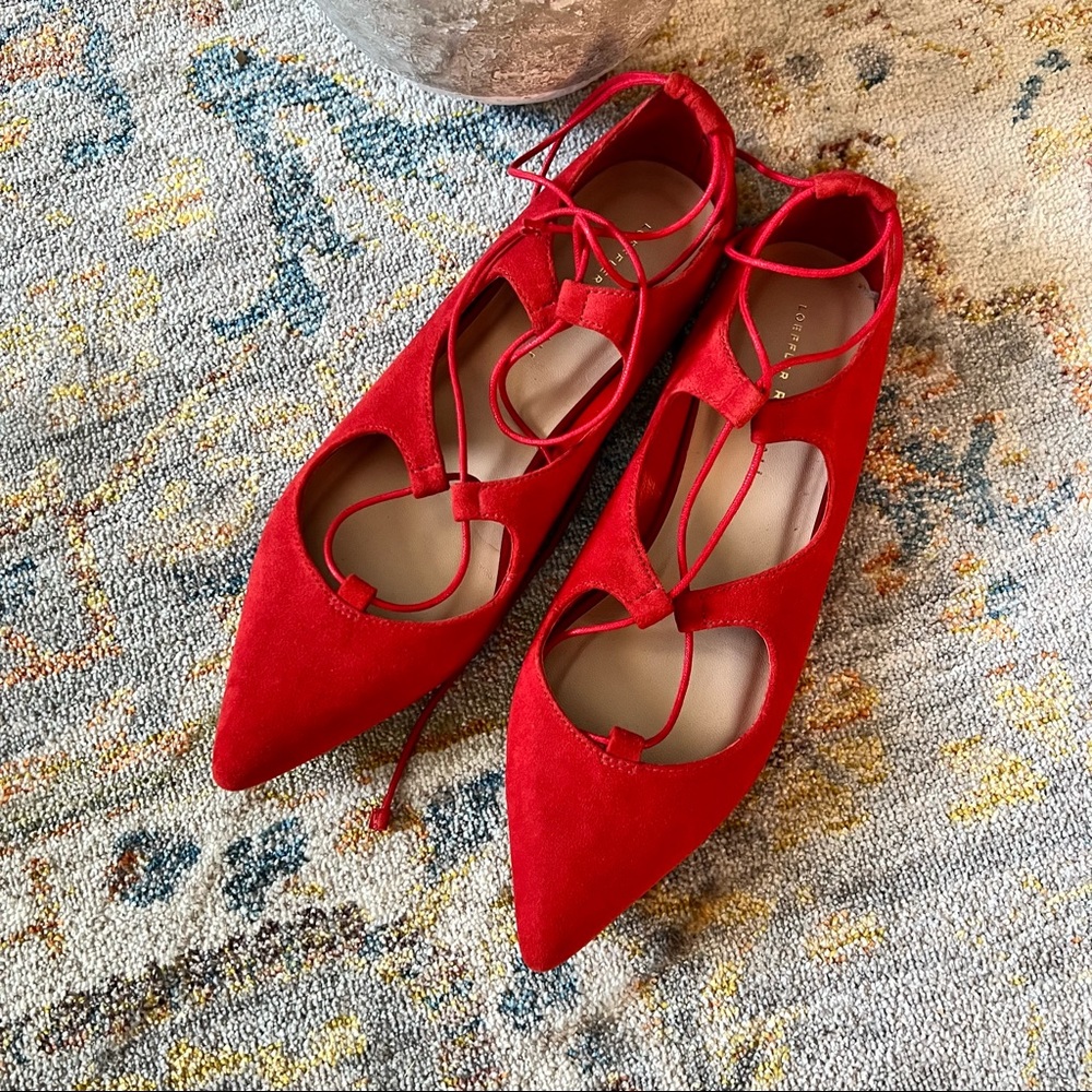 Loeffler Randall Ambra pointed toe lace up flats poppy red